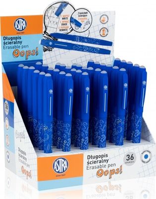 Gumovateľné pero OOPS!, 0,6mm, modré, dve gumy, stojan, 201319001