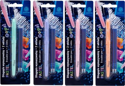 Gumovateľné pero OOPS! Pastel 0,6mm, modré, dve gumy + 2ks náplní, blister, mix, 201022006