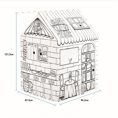 Kartónový domček, vyfarbiteľný, FELLOWES "BANKERS BOX® Playhouse", maškrty/jedlá, mix vzorov
