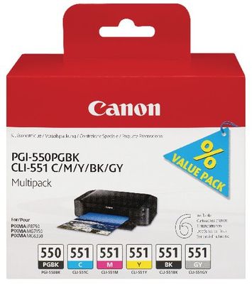 Cartridge CANON PGI-550PGBK + CLI-551 BK/C/M/Y/GY PACK - originál