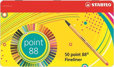 Liner, sada, 0,4 mm, kovová krabica, STABILO "Point 88", 47+3 rôznych farieb