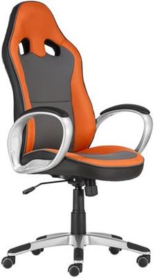 Manažérska stolička, čalúnenie-  mesh a koženka, plastový podstavec, "OREGON", sivá-oranžová