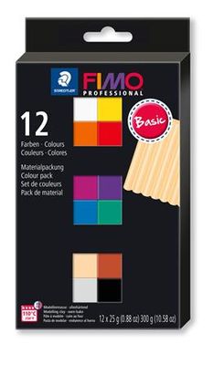 Modelovacia hmota, sada, 12x25 g, na vypálenie, FIMO "Professional Basic", 12 rôznych farieb