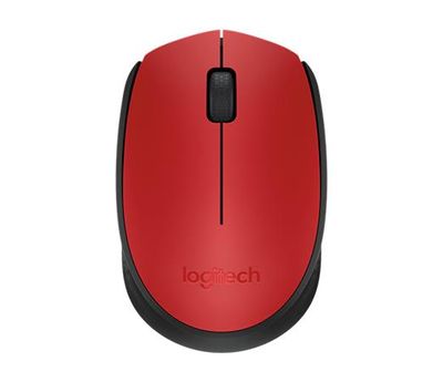 Myš, bezdrôtová, optická, stredná veľkosť, USB, LOGITECH "M171", červená