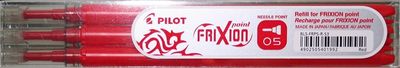 Náplň do rollerov, 0,25 mm, ostrý hrot, odstrániteľné písmo, PILOT "Frixion Point" 05, červená