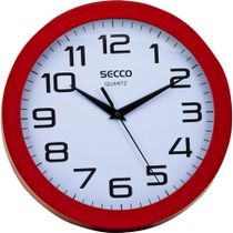 Nástenné hodiny, 25 cm, červený rám, SECCO "Sweep second"