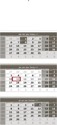 Nástenný kalendár trojmesačný sivý so špirálou 2024