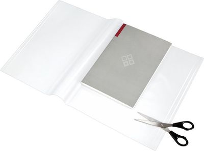 Obal na knihu, priehľadný, nastaviteľné okraje, samolepiaca páska, 550x310 mm, PANTA PLAST