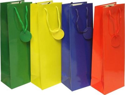 Papierová taška na víno 120x360x90mm textilné ušká vo farbe tašky mix 4 farieb bez možnosti výberu
