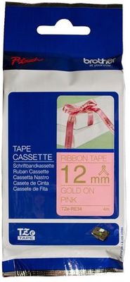 páska BROTHER TZeRE34 zlaté písmo, ružová stužková páska Tape (12mm)