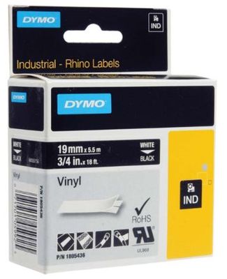 páska DYMO 1805436 PROFI D1 RHINO White On Black Vinyl Tape (19mm)