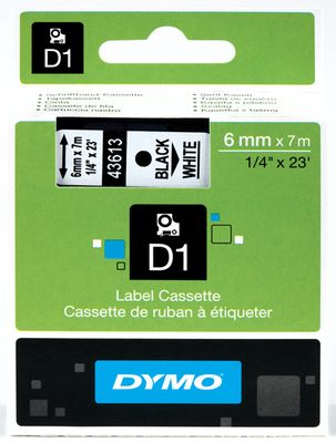 DYMO originál páska do tlačiarne štítkov, 43613, S0720780, čierny tlač/biely podklad, 7m, 6mm, D1