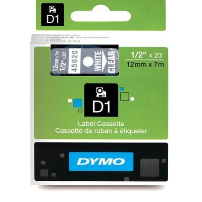 páska DYMO 45020 D1 White On Transparent Tape (12mm)