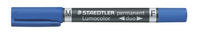 Permanentný popisovač, F/M, 0,6/1,5 mm, kuželový hrot, s 2 hrotmi, STAEDTLER "Lumocolor Duo", modrý