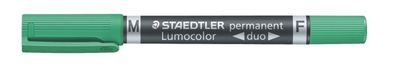 Permanentný popisovač, F/M, 0,6/1,5 mm, kuželový hrot, s 2  hrotmi, STAEDTLER "Lumocolor Duo", zelený