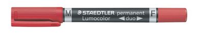 Permanentný popisovač, F/M, 0,6/1,5 mm, kuželový, s 2 hrotmi, STAEDTLER "Lumocolor Duo", červený