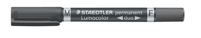 Permanentný popsiovač, F/M, 0,6/1,5 mm, kuželový hrot, s 2 hrotmi, STAEDTLER "Lumocolor Duo", čierny