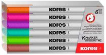 Popisovač na biele a flipchartové tabule, sada, 1-3 mm, kužeľový hrot, KORES "K-Marker", 6 rôznych farieb