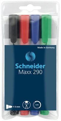 Popisovač na tabule a na flipchartové tabule, sada, 1-3 mm, kuželový hrot, SCHNEIDER "Maxx 290", 4 rôzne farby