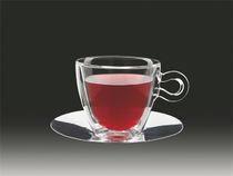 Šálka na čaj, nerezový podnos, dvojité sklo, "Thermo"  30 cl