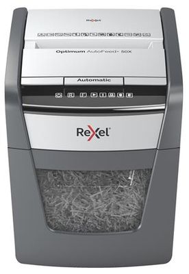 Skartovací stroj, konfetti, 50 listov, REXEL, "Optimum AutoFeed+ 50X"