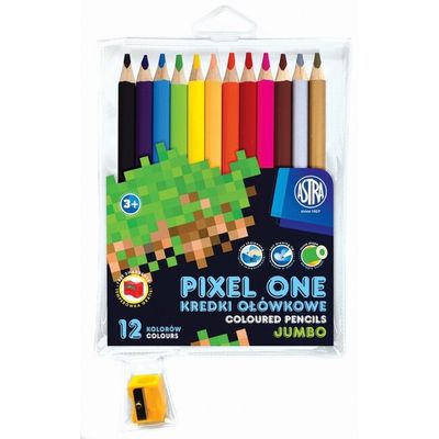 Školské farbičky JUMBO 12ks + strúhadlo, MINECRAFT Pixel One, 312221005