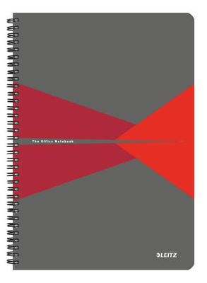 Špirálový zošit, A4, linajkový, 90 listov, laminovaná kartónová obálka, LEITZ "Office", sivý-červený