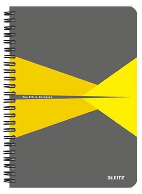 Špirálový zošit, A5, linajkový, 90 listov, laminovaná kartónová obálka, LEITZ "Office", sivý-žltý