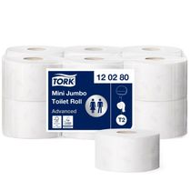 Toaletný papier, T2 systém, 2 vrstvový, 19 cm priemer, TORK "Advanced mini jumbo", biely (120280)