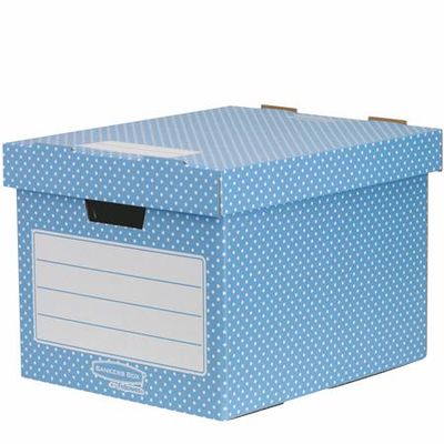 Úložný box, kartónový, 33,3x28,5x39 cm FELLOWES, "Style", modrá-biela