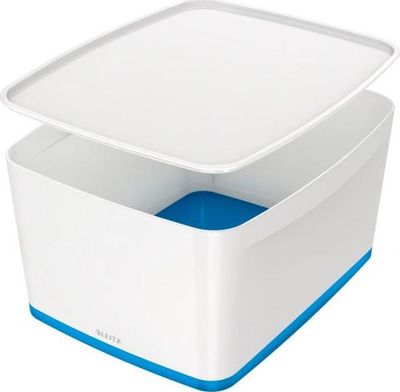 Úložný box s vekom Leitz MyBox, veľkosť L biela/modrá