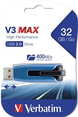 USB kľúč, 32GB, USB 3.0, 175/80 MB/sec, VERBATIM "V3 MAX", modrý-čierny