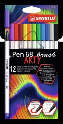 Vláknové fixky, sada, STABILO "Pen 68 brush ARTY", 12 rôznych farieb