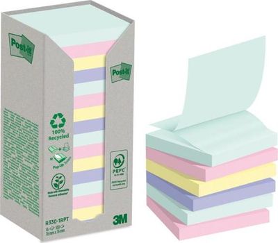 Z-Bločky Post-it recyklované, NATURE, 76x76 mm, dúhové, 16x100 lístkov