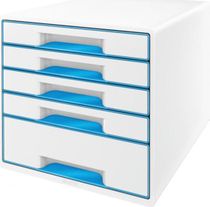 Zásuvkový box Leitz WOW s 5 zásuvkami metalický modrý