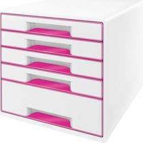Zásuvkový box Leitz WOW s 5 zásuvkami metalický ružový