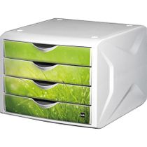 Zásuvkový box na dokumenty, plastový, 4 zásuvky, HELIT "Chameleon", biely-zelený